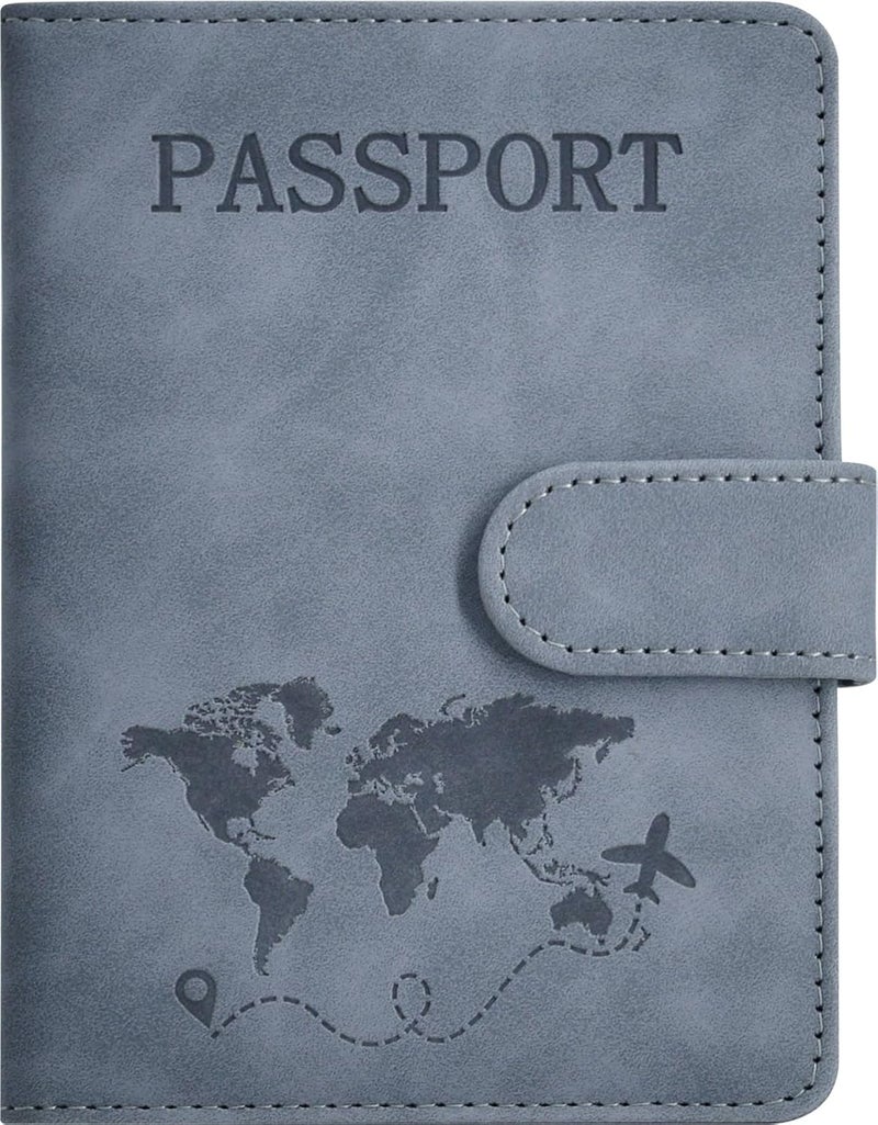 KAOBAN Passport Holder, Passport Cover with Credit Card Slot and Boarding Pass Slot Combo, Passport Wallet Case Book Travel Must Have, RFID Blocking Leather Travel Accessories, Navy Grey - Image 1